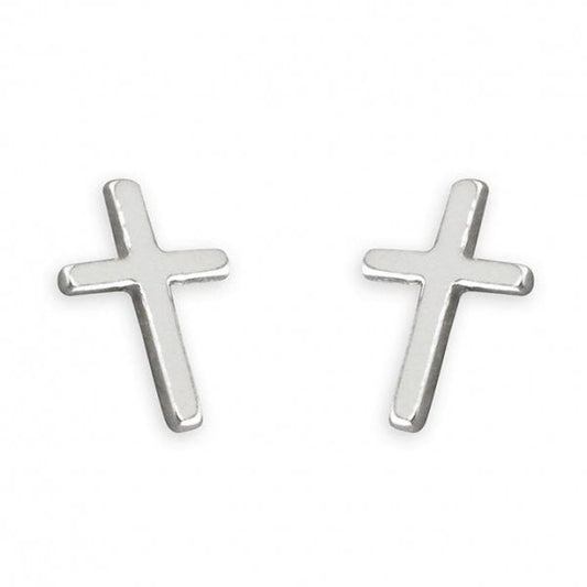 Sterling Silver Earring Plain thin cross stud