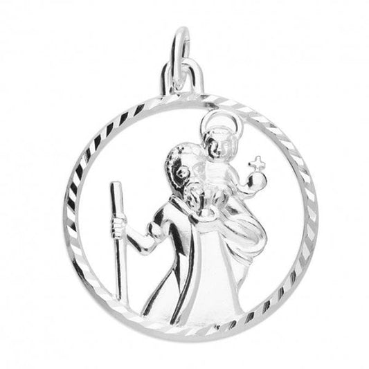 Sterling Silver St Christopher Diamon-cut round