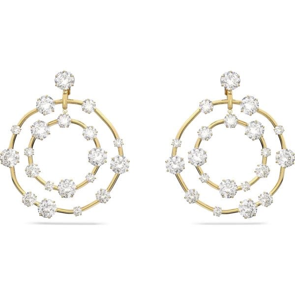 Constella clip earrings, Round cut, White, Gold