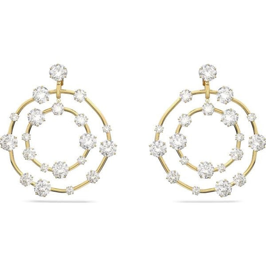 Constella clip earrings, Round cut, White, Gold
