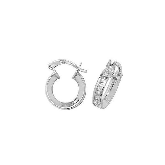 9CT WHITE GOLD 8MM CZ HOOP EARRINGS