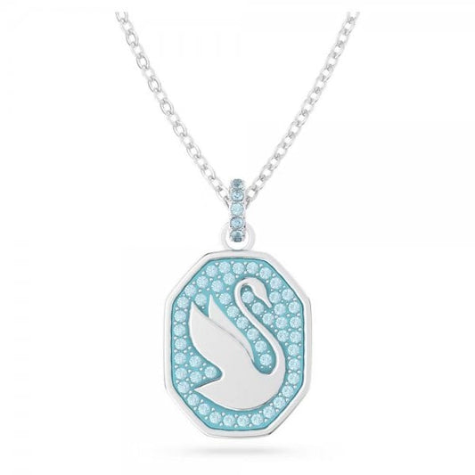 Signum pendant, Swan, Blue, Rhodium plated
