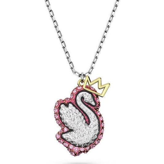 Pop Swan pendant, Swan, Pink, Rhodium plated