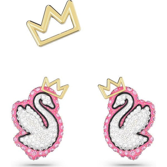 Pop Swan stud earrings, Set (3), Swan, Pink