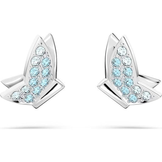 Lilia stud earrings, Butterfly, Blue, Rhodium plat