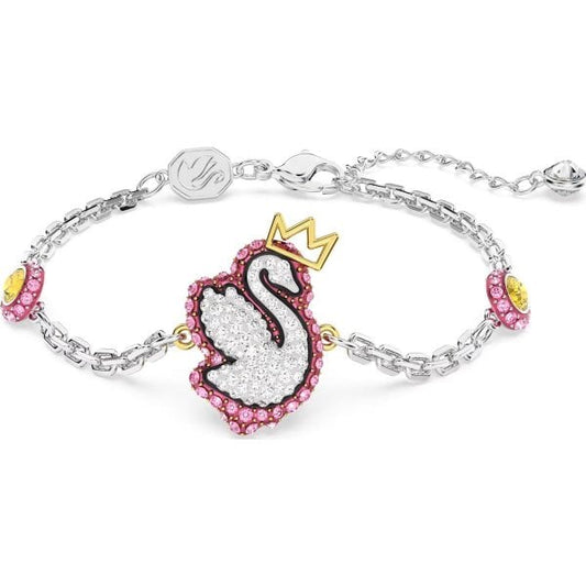 Pop Swan bracelet, Swan, Pink, Rhodium plated