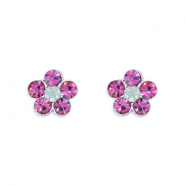 Pink crystal flower stud