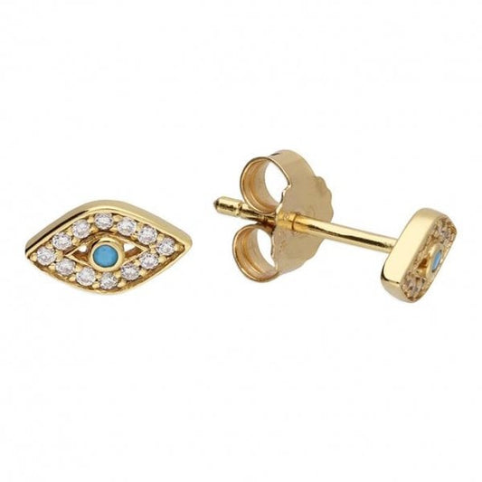Yellow gold plated turquoise and white evil eye