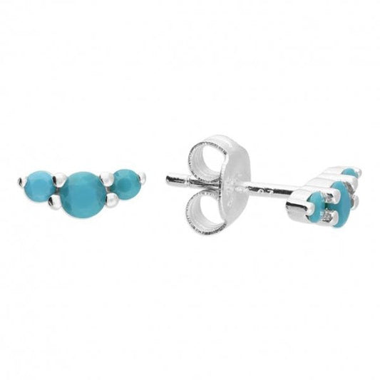 Small curved stud with 3 synthetic turquoise stone