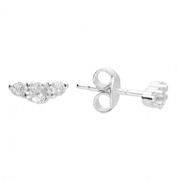 Small curved stud with 3 white cubic zirconias
