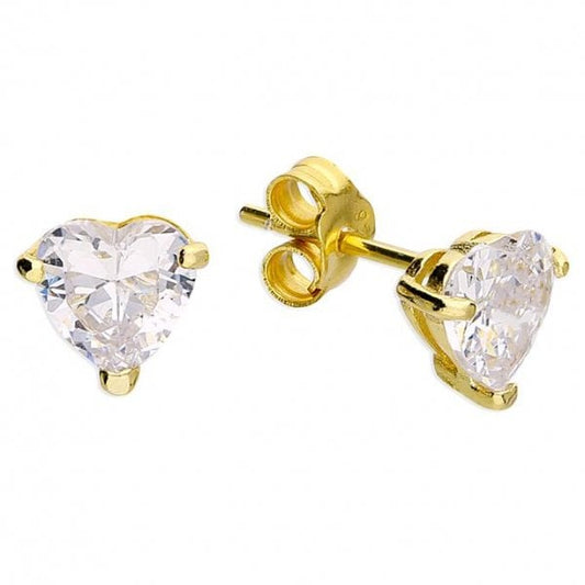 Yellow gold plated cubic zirconia heart Earrings