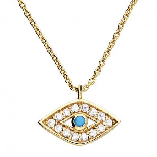 Yellow gold plated turquoise and white cubic evil