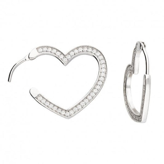 Rhodium-plated white cubic zirconia heart shaped