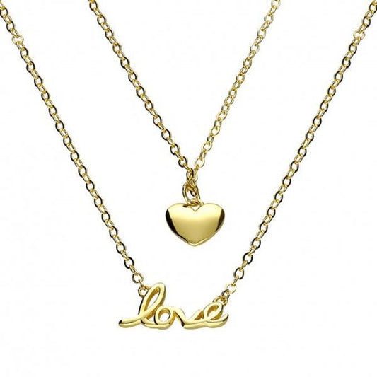 Yellow gold plated plain heart and Love wording on