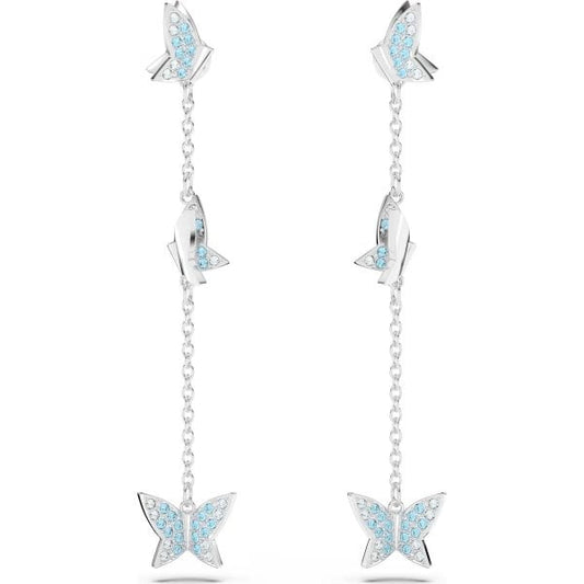 Lilia drop earrings, Butterfly, Blue, Rhodium Plat