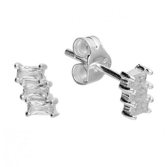 Cubic zirconia baguette trio stud Earrings
