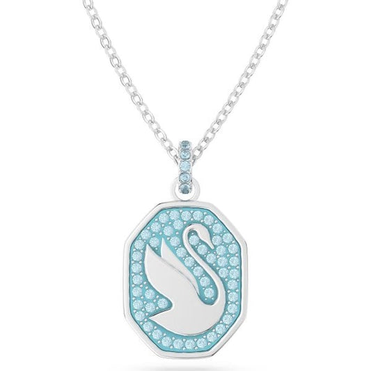 Signum pendant, Swan, Blue, Rhodium plated