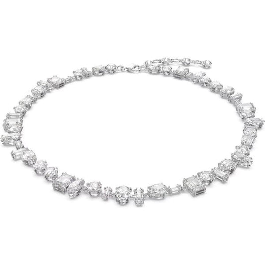 Gema necklace, White, Rhodium plated