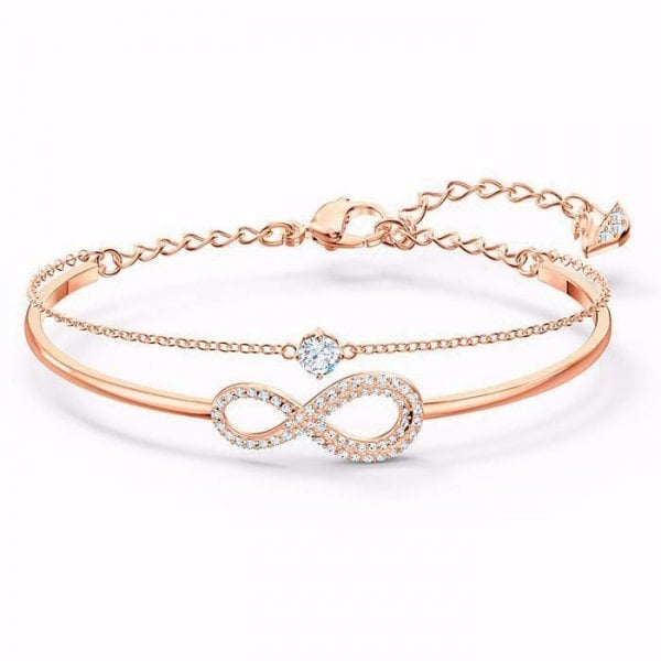 Infinity Bangle, White, Rose-gold tone plated