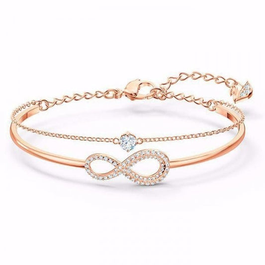 Infinity Bangle, White, Rose-gold tone plated