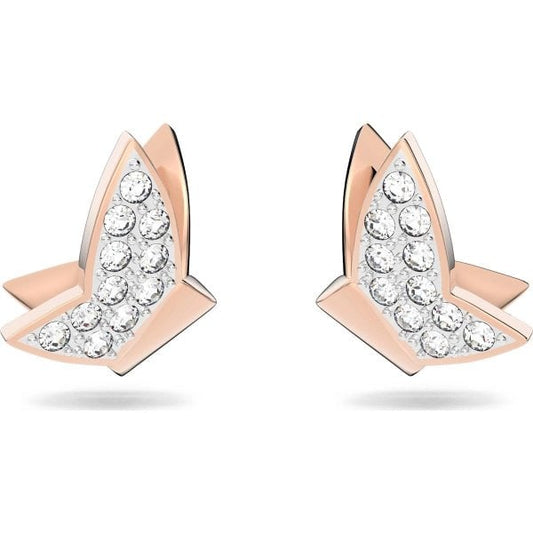 Lilia stud earrings, Butterfly, White, Rose-gold