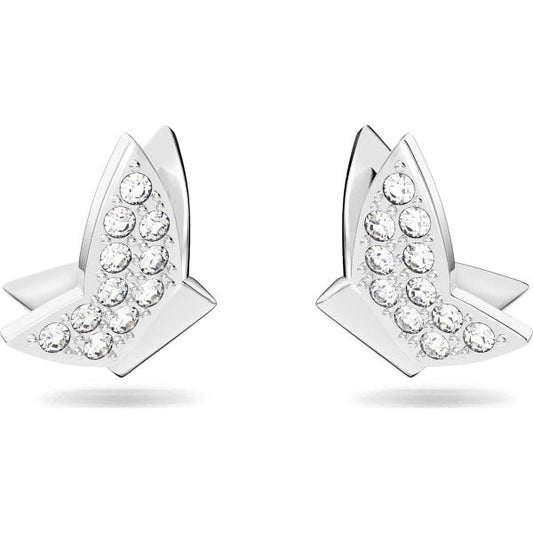 Lilia stud earrings, Butterfly, White, Rhodium pla