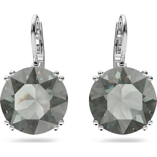 Millenia drop earrings, Round cut, Black, Rhodium