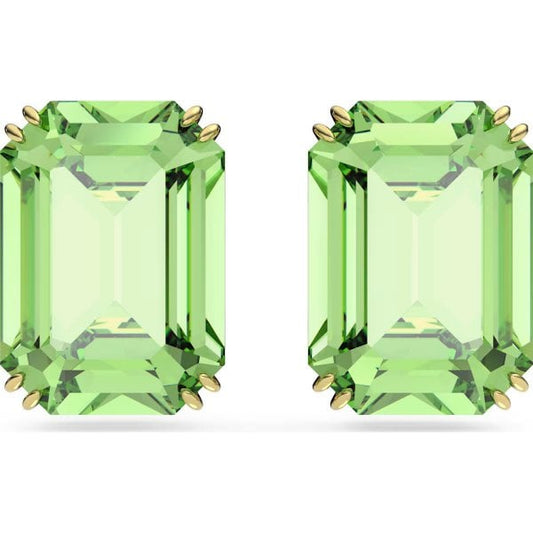 Millenia stud earrings, Octagon cut, Green, Gold