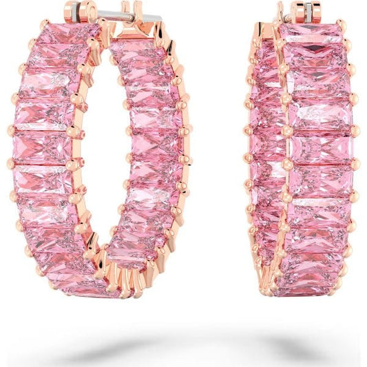 Matrix hoop earrings, Baguette cut, Pink, Rose