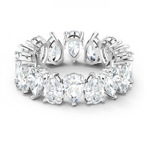 Vittore Pear Ring, White, Rhodium plated S60