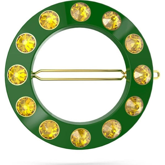 Hair clip, Green, Gold-tone plated