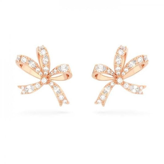 Volta stud earrings, Bow, Small, White, Rose gold