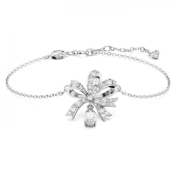 Volta bracelet, Bow, White, Rhodium plated