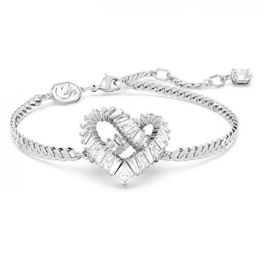 Matrix bracelet, Heart, White, Rhodium plated