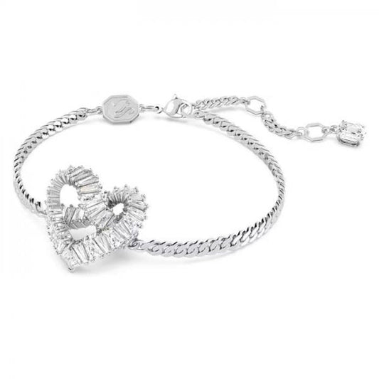 Matrix bracelet, Heart, White, Rhodium plated