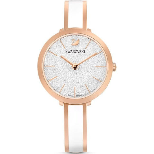 Crystalline Delight watch, Metal bracelet, White