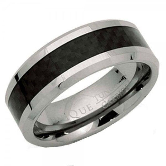 Tungsten Carbide 8mm Carbon Fibre Inlay Ring S66