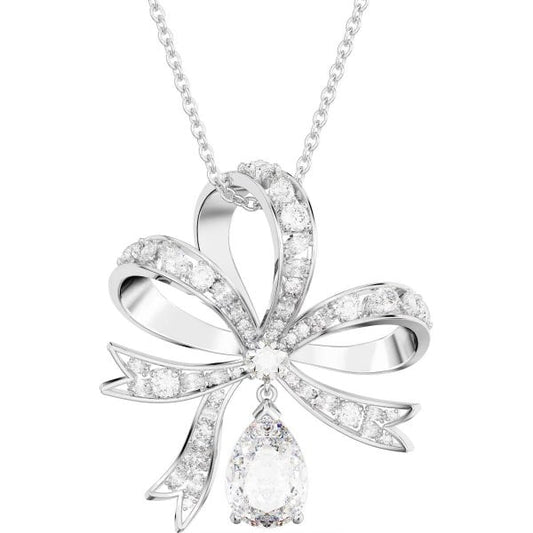 Volta pendant, Bow, Large, White, Rhodium plated