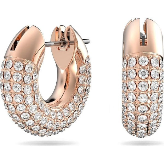 Dextera hoop earrings, Pavé, White, Rose-gold tone