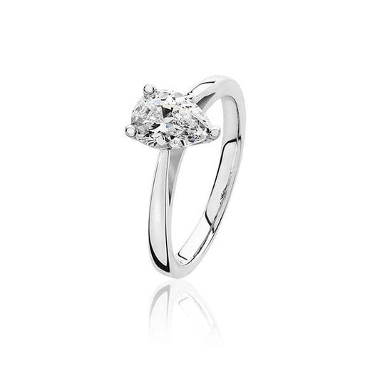3 claw set 8x6mm pear shape cz ring rhodium plated