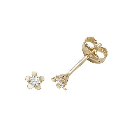 9CT YEL GOLD CZ FLOWER STUD EARRINGS