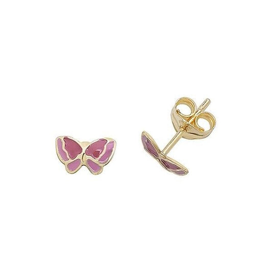 9CT YELLOW GOLD ENAMEL BUTTERFLY STUD EARRINGS