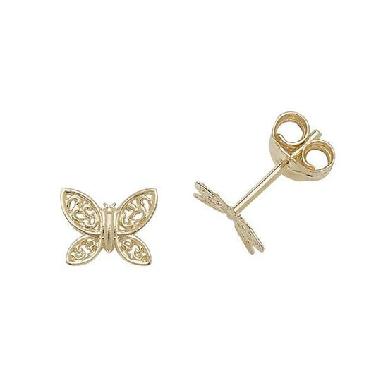 9ct Yellow Gold Butterfly Stud Earrings