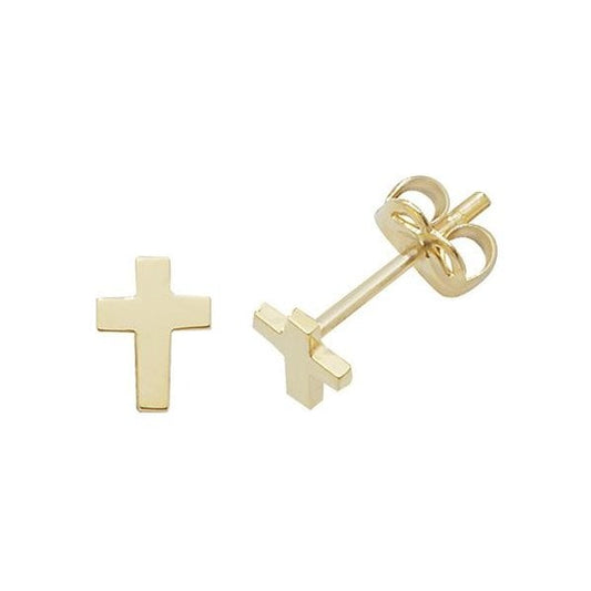 9CT YELLOW GOLD CROSS STUD EARRINGS