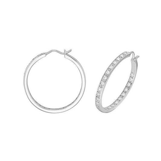SILVER 20MM RH PLATED CZ HOOP EARRINGS