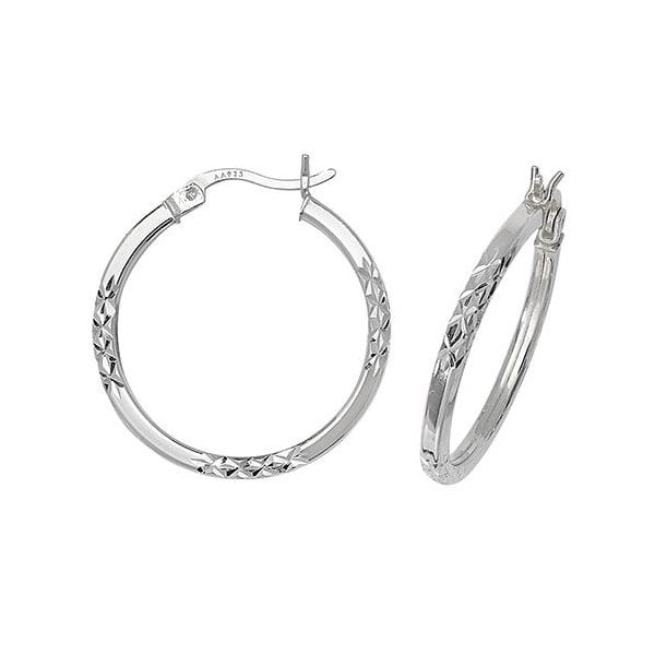 SILVER 20MM DIAMOND CUT HOOP EARRINGS