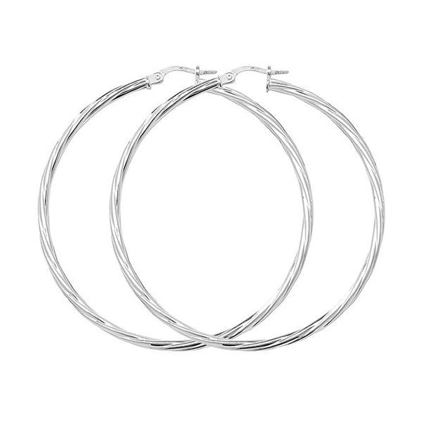 SILVER 50MM TWISTED HOOP EARRINGS