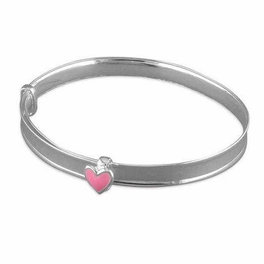 Sterling Silver Bangle - Pippa Pink Enamel Heart
