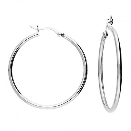 Sterling Silver Earrings - 35mm Plain Creole Hoop