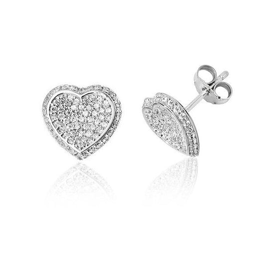 SILVER HEART PAVE SET CZ STUDS